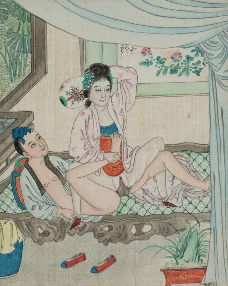 Nove Dipinti Su Carta Raffiguranti Scene Erotiche Cina Dinastia Qing