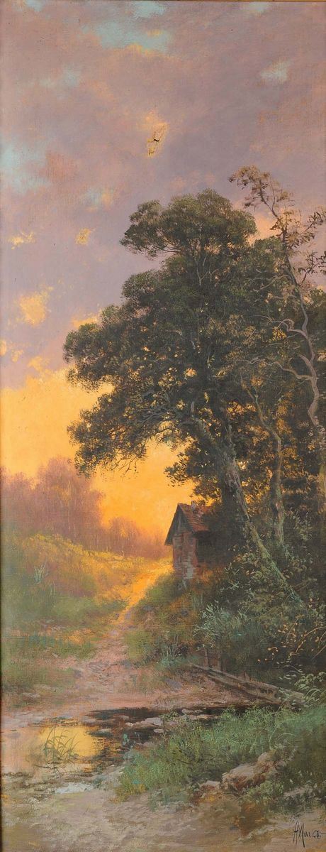 Henry Mark Paesaggio Con Alberi Asta Antiquariato E