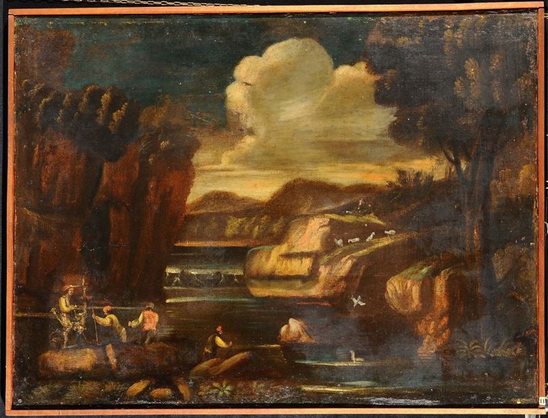 Anonimo del XIX secolo Paesaggio con fiume  - Auction Antiquariato, Argenti e Dipinti Antichi - Cambi Casa d'Aste