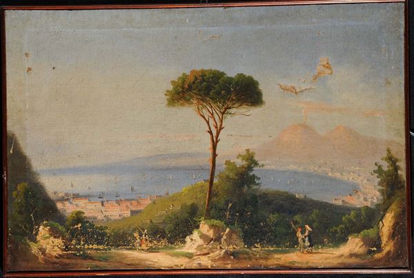 Scuola Napoletana del  XIX secolo Vedute del Golfo di Napoli