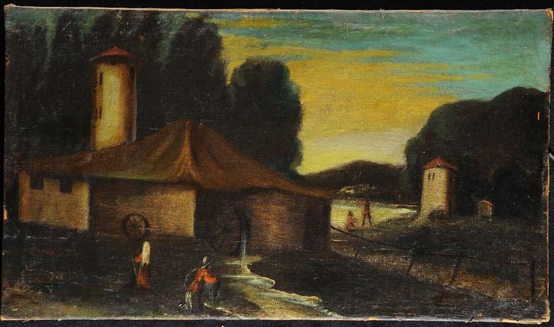 Scuola del XIX secolo Paesaggio con capanna  - Auction Antiquariato, Argenti e Dipinti Antichi - Cambi Casa d'Aste