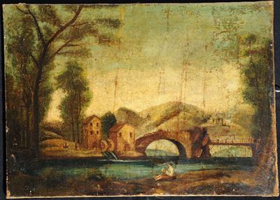 Scuola del XIX Secolopaesaggio con Ponte