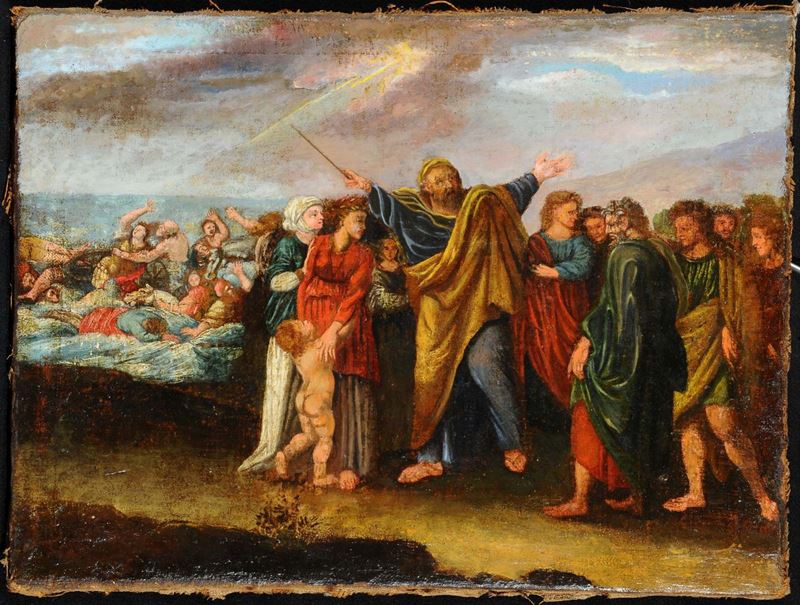 Scuola del XVIII secolo Mos apre le acque del Mar Rosso  - Asta Antiquariato, Argenti e Dipinti Antichi - Cambi Casa d'Aste