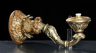 Braccio in Legno Intagliato e Argentato, XIX Secolo