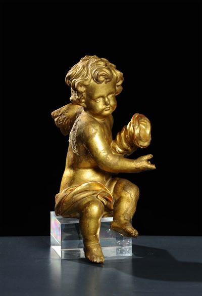 Angioletto in Legno Intagliato e Dorato, XIX Secolo