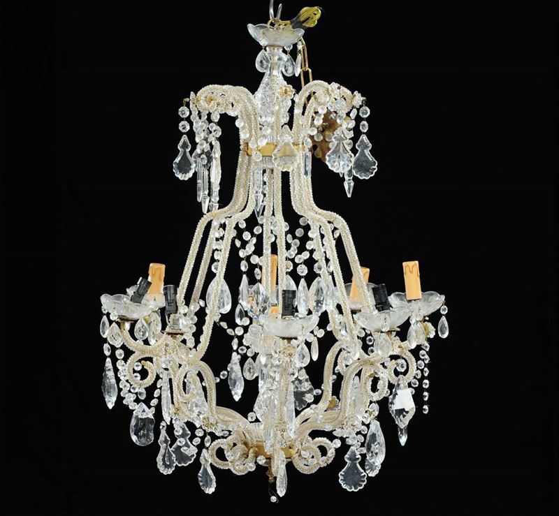 Lampadarietto con perline in vetro a dieci luci, XX secolo  - Auction Antiquariato, Argenti e Dipinti Antichi - Cambi Casa d'Aste