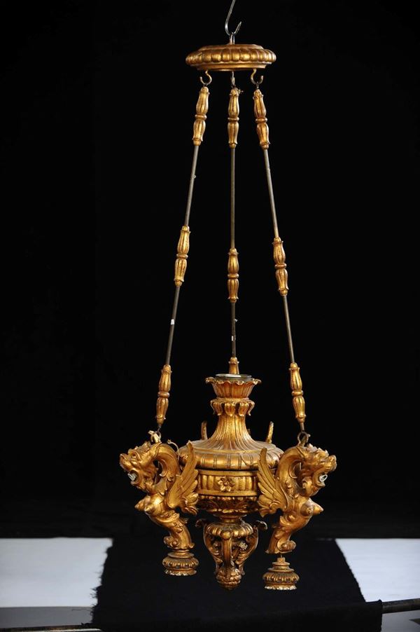 Lanterna in legno intagliato e dorato, XX secolo
