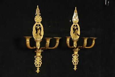 Coppia di Appliques Impero in Bronzo Dorato, XIX Secolo