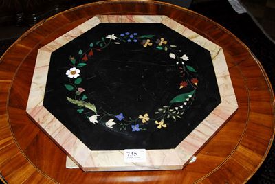 Pianetto Ottagonale in Marmo Intarsiato in Pastiglia, XIX Secolo