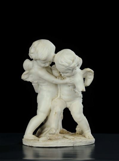 Gruppo in Marmo Bianco Rafigurante Angioletti, XIX Secolo