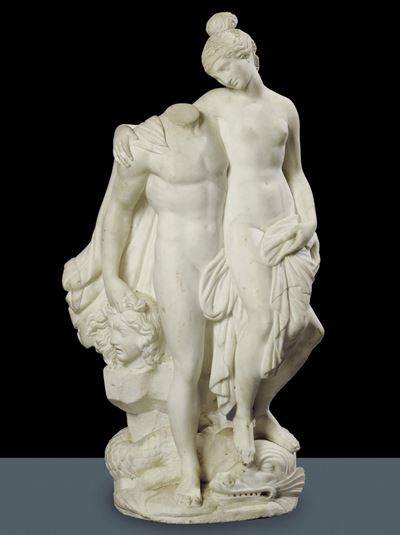 Scultura in Marmo Bianco Raffigurante Scena Mitologica, XVIII Secolo