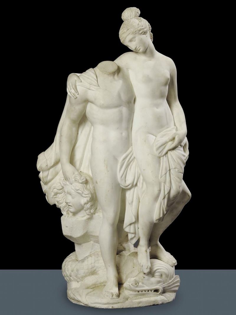 Scultura in marmo bianco raffigurante scena mitologica, XVIII secolo  - Asta Antiquariato, Argenti e Dipinti Antichi - Cambi Casa d'Aste