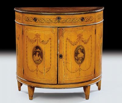 Credenza Demi-lune a Due Ante in Legno Laccato, Inizio XIX Secolo