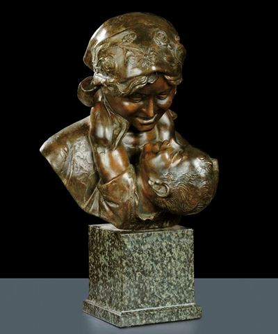 Gruppo in Bronzo Raffigurante Maternitˆ, XIX Secolo