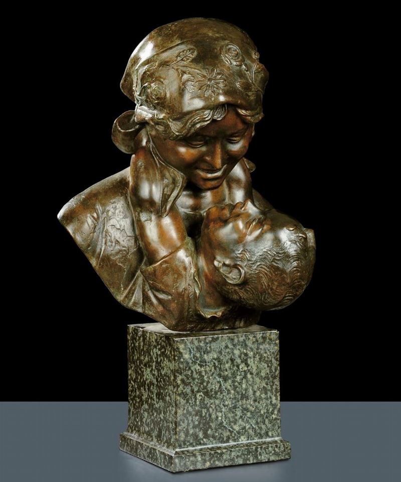 Gruppo in bronzo raffigurante maternitˆ, XIX secolo  - Asta Antiquariato, Argenti e Dipinti Antichi - Cambi Casa d'Aste