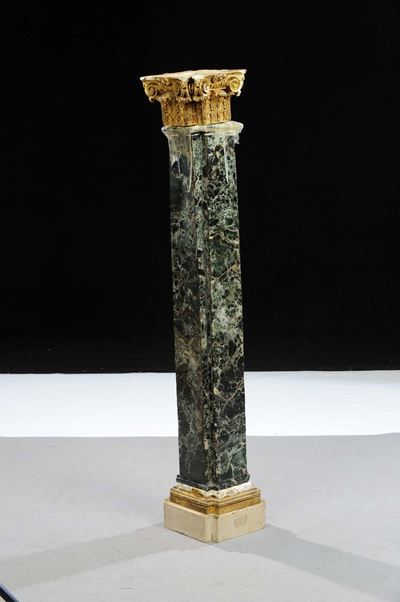 Colonna Lastronata in Verde Antico con Capitelli, XVIII-XIX Secolo