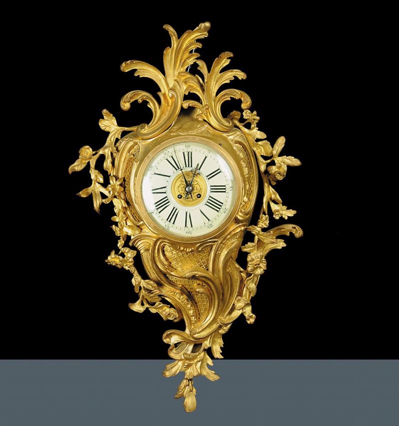 Orologio Cartel in bronzo dorato, Francia XIX secolo  - Asta Antiquariato, Argenti e Dipinti Antichi - Cambi Casa d'Aste