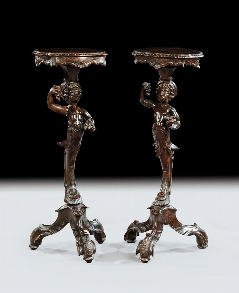 Coppia di gueridon in legno intagliato ed ebanizzato, XIX secolo  - Auction Antiquariato, Argenti e Dipinti Antichi - Cambi Casa d'Aste