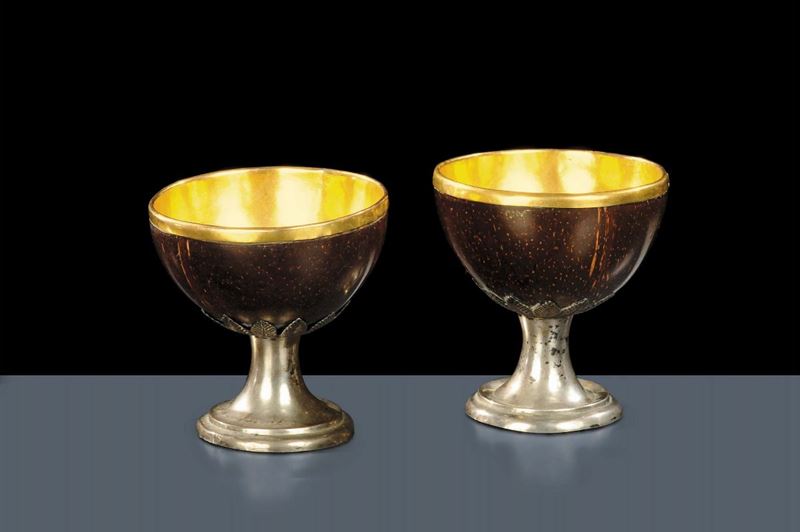 Coppia di coppe in cocco e argento, Sicilia XIX secolo  - Asta Antiquariato, Argenti e Dipinti Antichi - Cambi Casa d'Aste