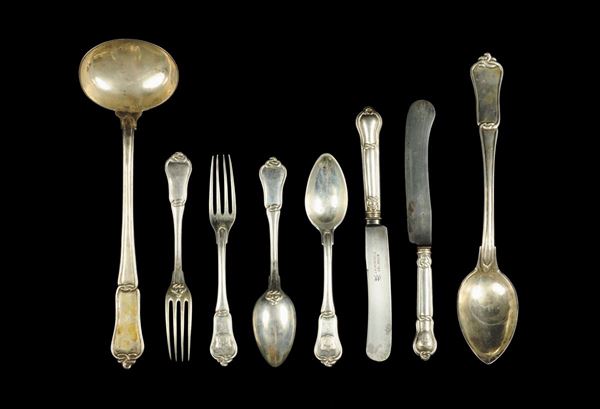 Servizio di posate da dodici in argento, Napoli XIX secolo