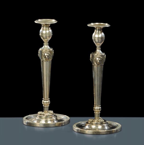 Coppia di candelieri in argento, Firenze XIX secolo