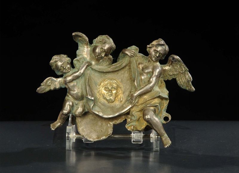 Gruppo di angeli in argento reggenti Volto Santo, Italia XVIII secolo  - Asta Antiquariato, Argenti e Dipinti Antichi - Cambi Casa d'Aste