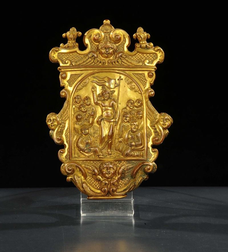 Pace in rame sbalzato e dorato, fine XVII secolo  - Auction OnLine Auction 12-2011 - Cambi Casa d'Aste