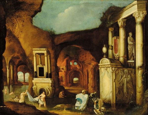 Scuola Italiana del XVIII secolo Allegoria con architetture