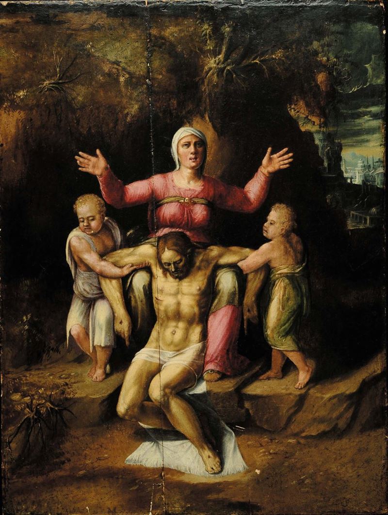 Scuola Italiana del XVI secolo Deposizione  - Auction Antiquariato, Argenti e Dipinti Antichi - Cambi Casa d'Aste