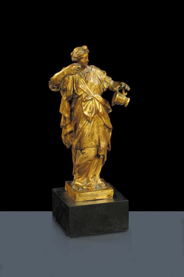 Figura allegorica in bronzo dorato con versatoio, Italia XVII secolo