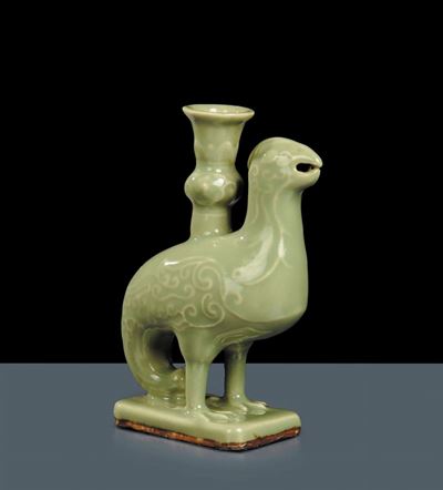 Uccello Portacandela in Porcellana Celadon, Cina XIX Secolo