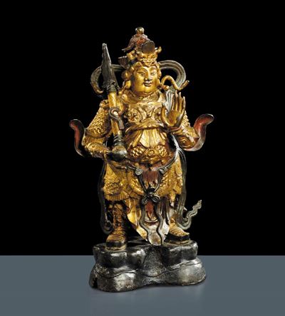 Guardia di Buddha in Bronzo Dorato, Cina Epoca Ming