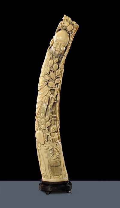 Scultura in Avorio Raffigurante Saggio con Discepolo, Cina