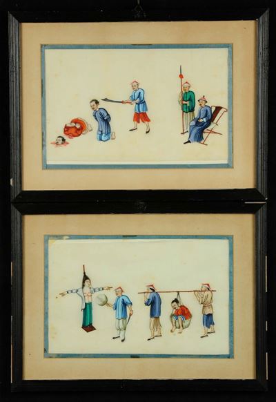 Coppia di Dipinti su Carta di Riso, Cina XX Secolo