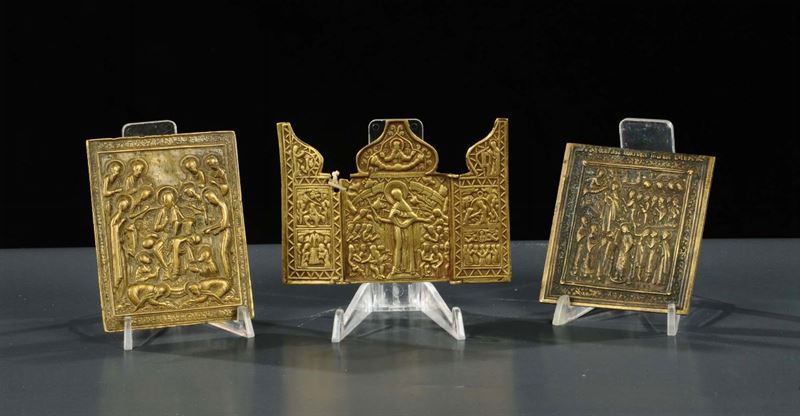Tre icone diverse in bronzo, Russia XIX secolo  - Auction OnLine Auction 12-2011 - Cambi Casa d'Aste