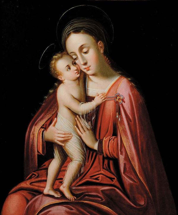 Scuola Fiamminga del XVI secolo Madonna con Bambino