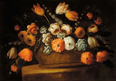 Scuola Romana del XVII Secolonatura Morta con Cesto di Fiorinatura Morta con Cesto di Fiori