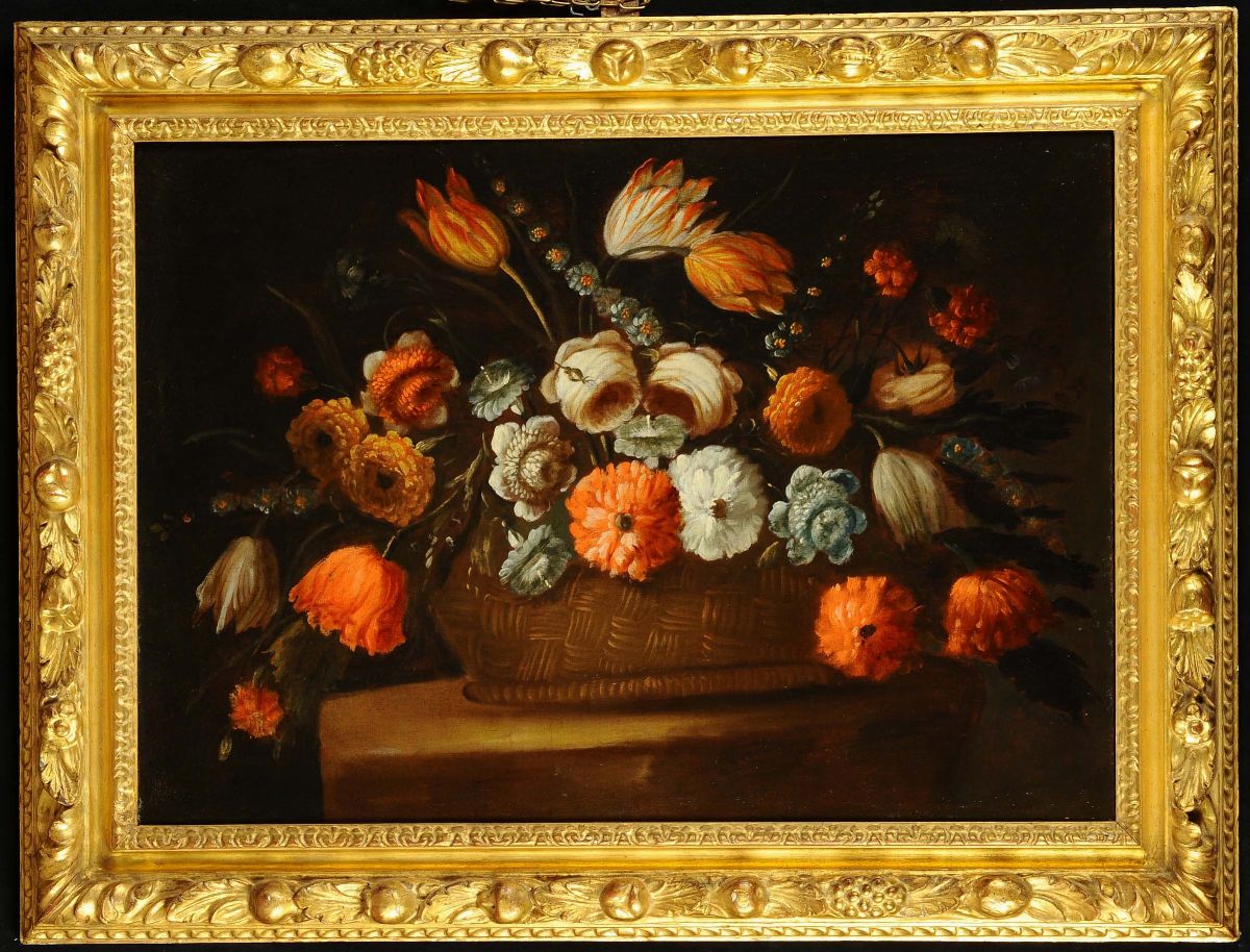 Scuola Romana del XVII Secolonatura Morta con Cesto di Fiorinatura Morta con Cesto di Fiori