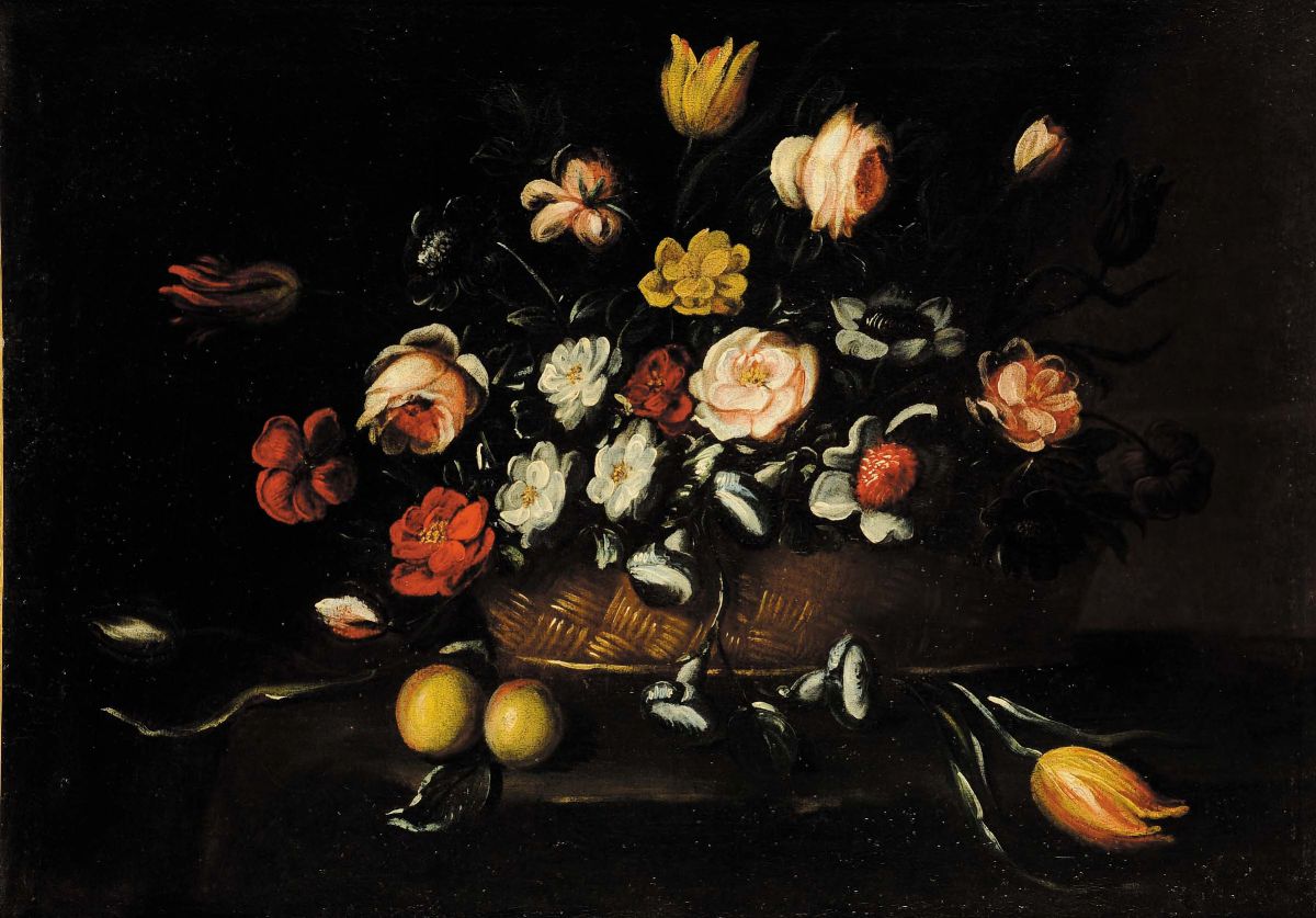 Scuola Romana del XVII Secolonatura Morta con Cesto di Fiorinatura Morta con Cesto di Fiori