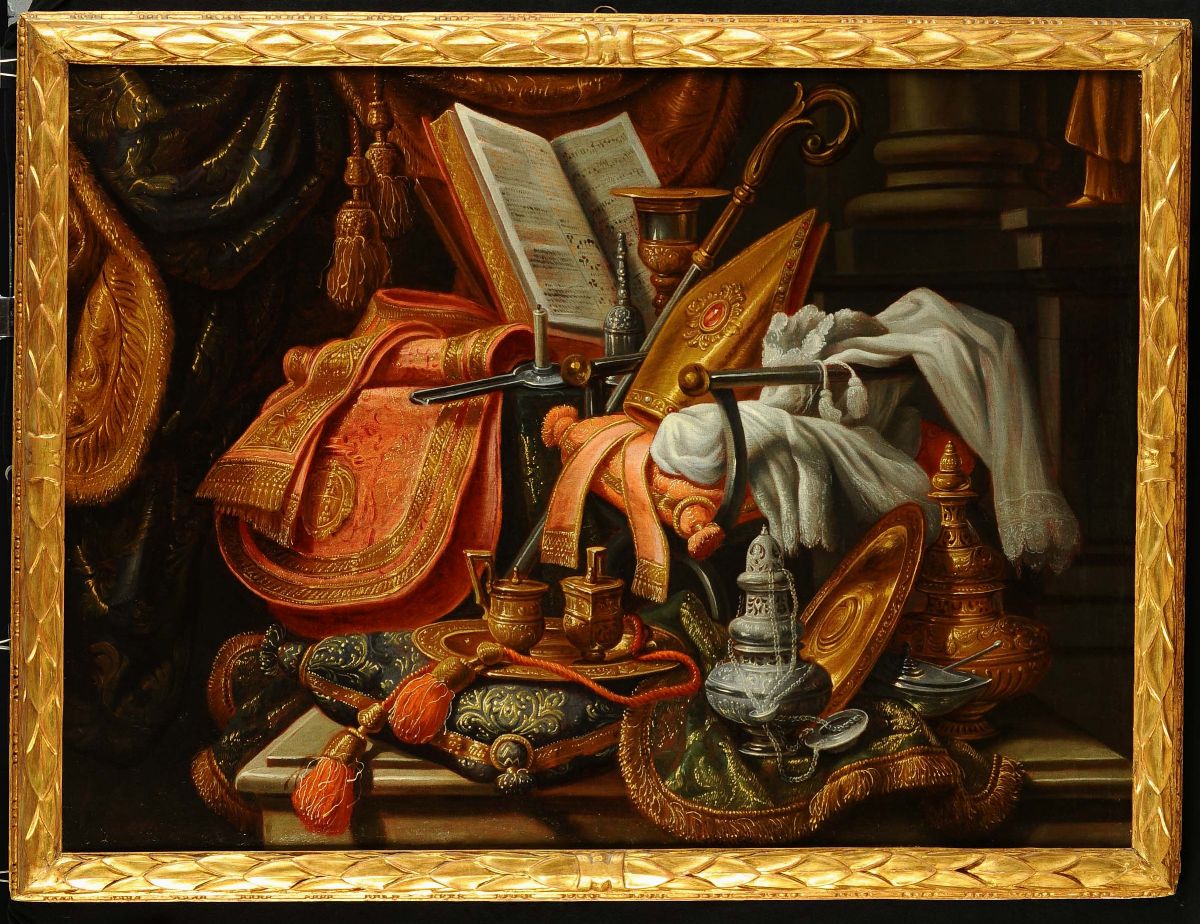 Antonio Tibaldi (roma 1635-1675 Ca.)natura Morta con Paramenti Episcopali