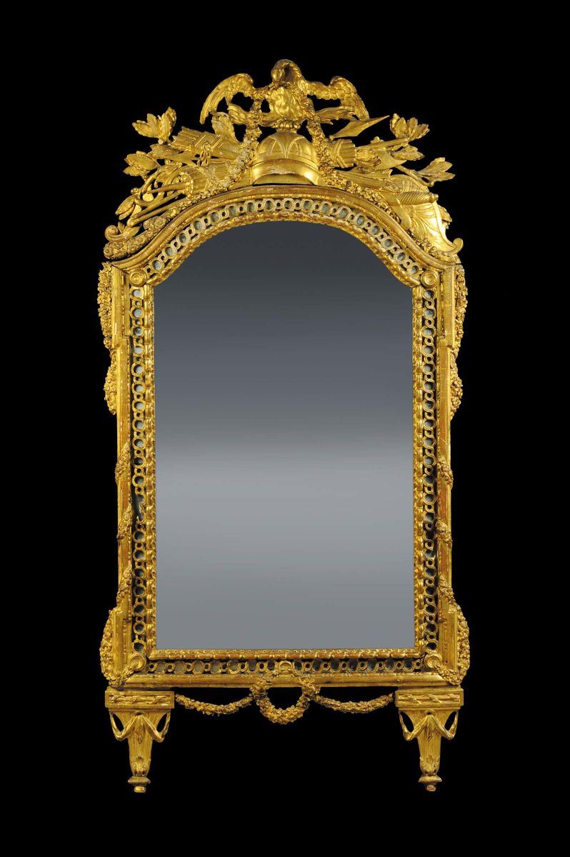 Specchiera Luigi XVI in legno intagliato e dorato, Roma, ultimo quarto XVIII secolo  - Auction Antiquariato, Argenti e Dipinti Antichi - Cambi Casa d'Aste