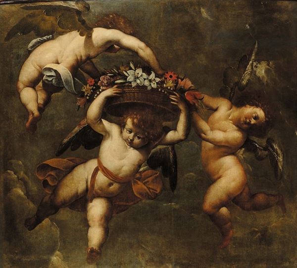 Scuola Lombarda del XVI secolo Natura morta con putti