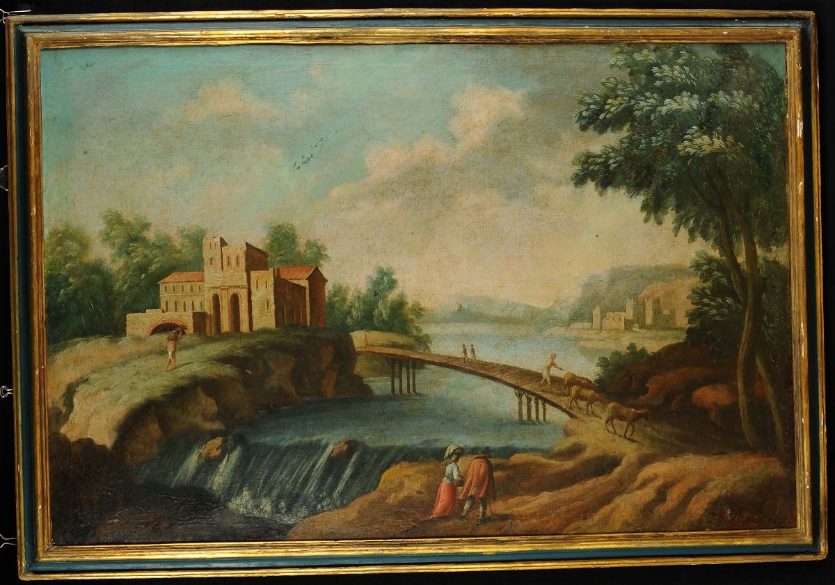 Scuola della Fine del XVIII Secolopaesaggio con Figure e Ponte