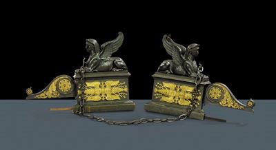 Coppia di Alari Impero in Bronzo Dorato e Brunito, XIX Secolo