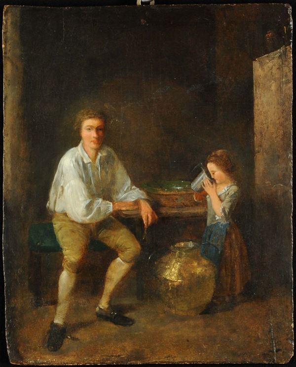 Anonimo del XIX secolo Scena d'interno con personaggi