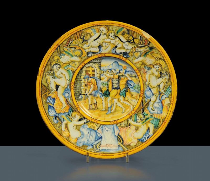 Piatto in maiolica policroma, Urbino fine XIX secolo  - Auction Antiquariato, Argenti e Dipinti Antichi - Cambi Casa d'Aste