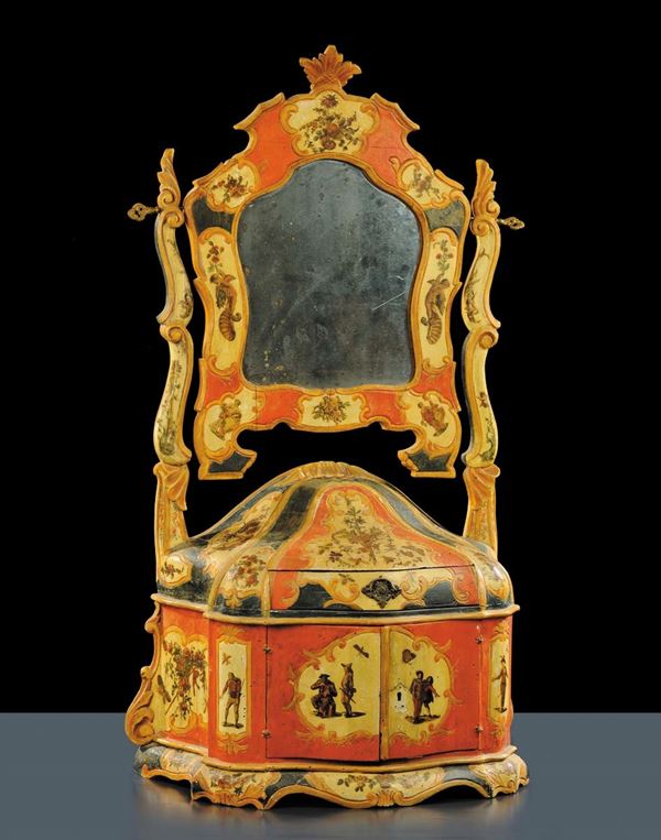 Toelettina in legno laccato in policromia, XVIII-XIX secolo