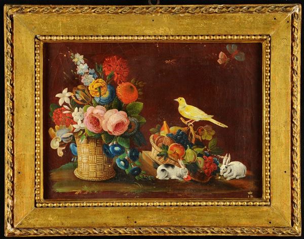 Anonimo del XIX secolo Natura morta con asticeNatura morta con uccellino