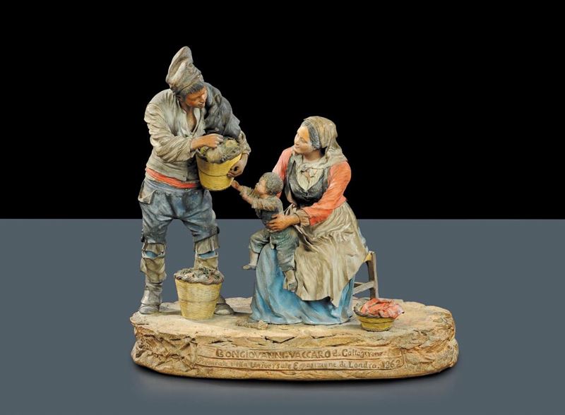 Gruppo in terracotta policroma firmata Giovanni Vaccaro  - Asta Antiquariato, Argenti e Dipinti Antichi - Cambi Casa d'Aste