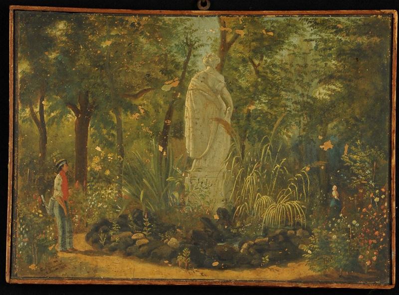 Anonimo del XIX secolo Veduta di giardino  - Auction Antiquariato, Argenti e Dipinti Antichi - Cambi Casa d'Aste